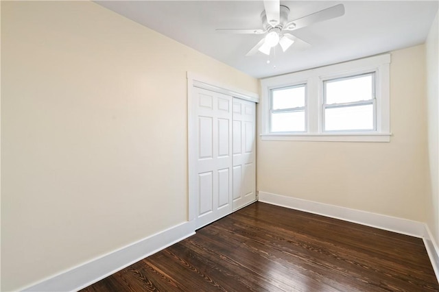 3032 Churchview Ave, Brentwood, PA 15227 - unfurnished bedroom with baseboards, a closet, ceiling fan, and dark wood-type flooring