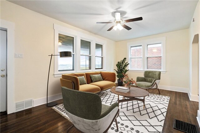 3032 Churchview Ave, Brentwood, PA 15227 - living room with ceiling fan, baseboards, visible vents, and wood finished floors