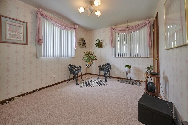 107 Spring Ln, South Union Twp, PA 15401 - sitting room featuring a chandelier, carpet floors, and baseboards