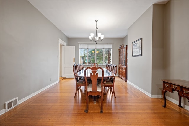6429 Bartlett St, Squirrel Hill, PA 15217 - dining space featuring a notable chandelier, light wood finished floors, visible vents, and baseboards