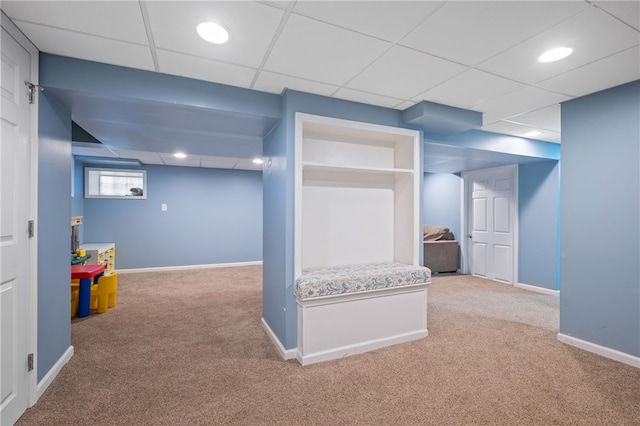 6429 Bartlett St, Squirrel Hill, PA 15217 - below grade area featuring carpet floors, baseboards, recessed lighting, and a paneled ceiling