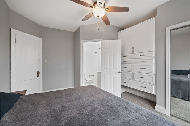 6429 Bartlett St, Squirrel Hill, PA 15217 - unfurnished bedroom with baseboards, vaulted ceiling, ensuite bath, a ceiling fan, and carpet