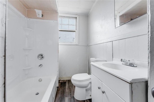43-45 Union St, Uniontown, PA 15401 - full bathroom featuring toilet, wood finished floors, vanity, and bathing tub / shower combination