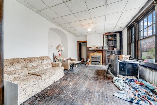 43-45 Union St, Uniontown, PA 15401 - living area with arched walkways, wood-type flooring, and a drop ceiling