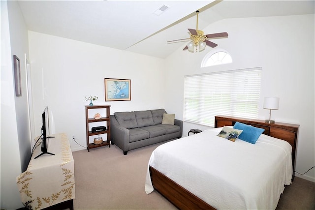 513 Madison Blvd, New Sewickley Twp, PA 15042 - bedroom featuring visible vents, ceiling fan, carpet, and lofted ceiling
