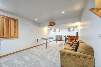 playroom featuring baseboards, recessed lighting, and carpet