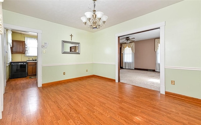 151 Jamaica Ave, West View, PA 15229 - spare room with light wood-style flooring, baseboards, and ceiling fan with notable chandelier