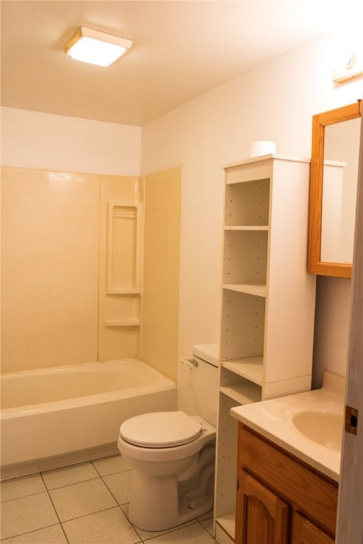 full bathroom with tile patterned flooring,  shower combination, vanity, and toilet