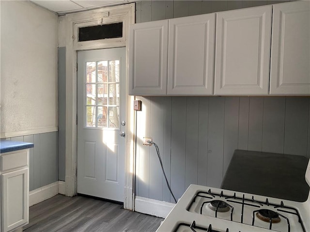 140 Washington Ave, Bellevue, PA 15202 - doorway with wainscoting, wood finished floors, and a decorative wall