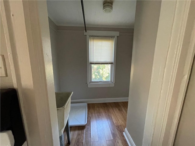 interior space featuring hardwood / wood-style flooring and baseboards