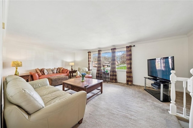 5000 Holly Ct, Murrysville, PA 15668 - living room featuring baseboards, ornamental molding, and carpet