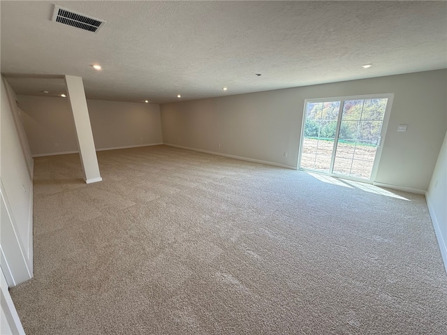 406 Barons Ct, Peters Twp, PA 15367 - below grade area with light carpet, a textured ceiling, recessed lighting, and baseboards