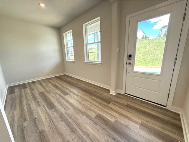 406 Barons Ct, Peters Twp, PA 15367 - doorway to outside with wood finished floors, baseboards, and recessed lighting