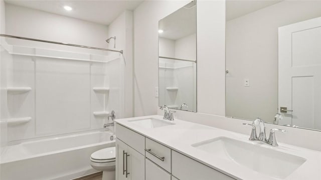 406 Barons Ct, Peters Twp, PA 15367 - bathroom featuring double vanity, washtub / shower combination, and recessed lighting