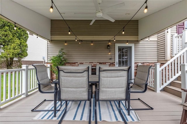 123 Summit Ridge Dr, South Fayette, PA 15017 - wooden terrace featuring a ceiling fan and outdoor dining area