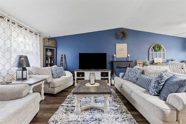 123 Summit Ridge Dr, South Fayette, PA 15017 - living area with dark wood-style flooring and lofted ceiling