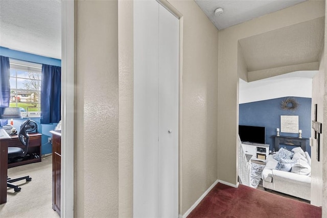 123 Summit Ridge Dr, South Fayette, PA 15017 - hall featuring a textured wall, baseboards, and carpet