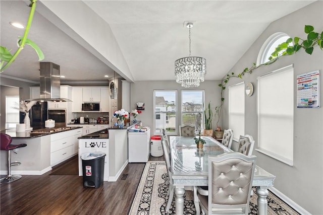 423 Labrador Ln, Jefferson Hills, PA 15025 - interior space with dark wood-type flooring, vaulted ceiling, baseboards, and an inviting chandelier