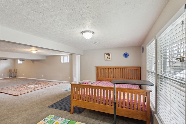423 Labrador Ln, Jefferson Hills, PA 15025 - bedroom with a textured ceiling, carpet flooring, baseboards, and multiple windows