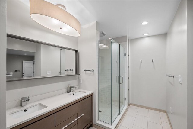 4721 Stanton Ave, Stanton Heights, PA 15201 - full bath with a shower stall, tile patterned flooring, double vanity, and a sink