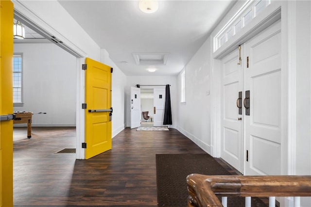 4721 Stanton Ave, Stanton Heights, PA 15201 - hall with dark wood-type flooring, baseboards, and attic access