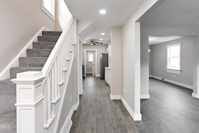 2017 Leishman, Arnold, PA 15068 - interior space with recessed lighting, stairs, dark wood-style flooring, and baseboards