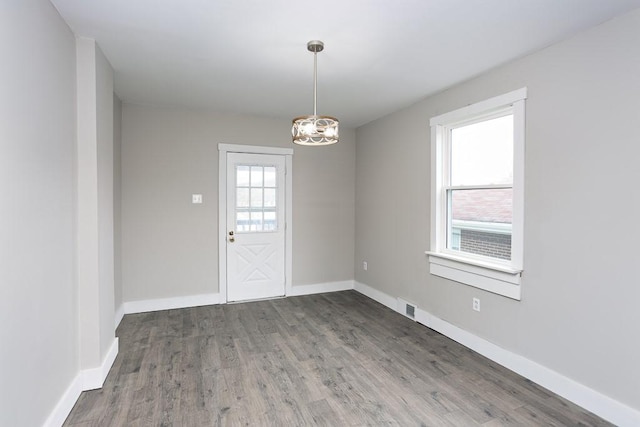 2017 Leishman, Arnold, PA 15068 - interior space featuring visible vents, baseboards, a chandelier, and wood finished floors