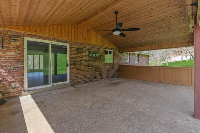 view of patio featuring ceiling fan