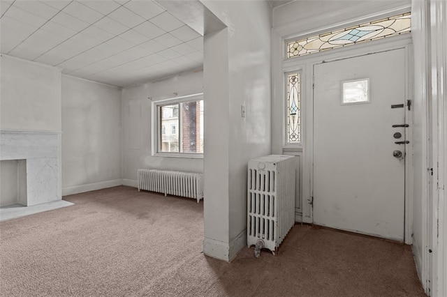 826 Collins Ave, Highland Park, PA 15206 - entryway with radiator heating unit, carpet flooring, and baseboards