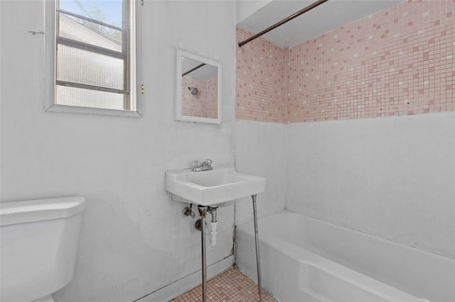 826 Collins Ave, Highland Park, PA 15206 - full bathroom with tile patterned floors, toilet, a shower, and a bathtub