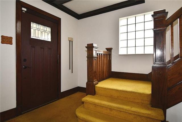 2714 Graham Blvd, Wilkinsburg, PA 15235 - carpeted entrance foyer with stairway and baseboards