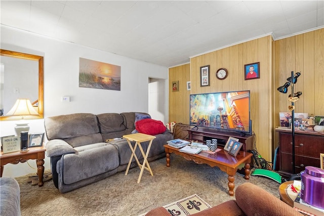 16 Fishpot Rd, Centerville, PA 15368 - living area featuring crown molding, wood walls, and carpet flooring