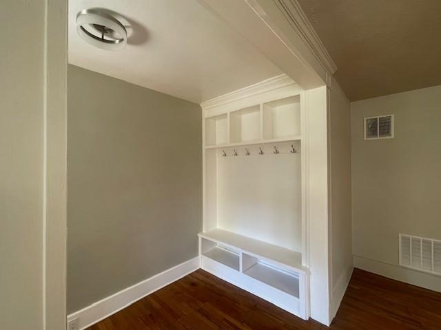 6605 Woodwell St, Squirrel Hill, PA 15217 - mudroom featuring baseboards, wood finished floors, and visible vents