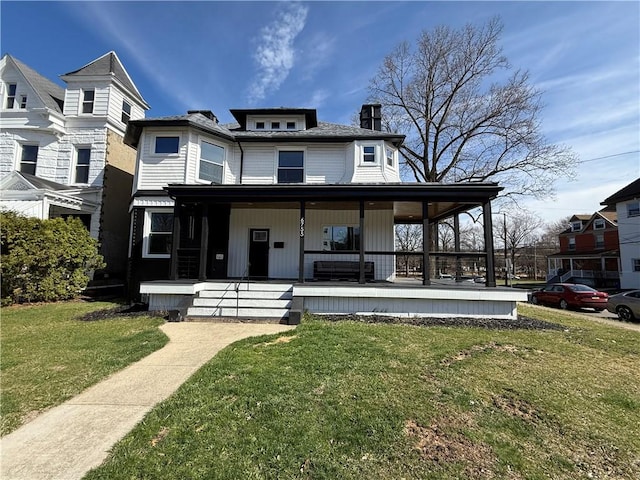 6755 Mcpherson Blvd, Point Breeze, PA 15208 - view of front of house featuring a porch, a front lawn, and a chimney