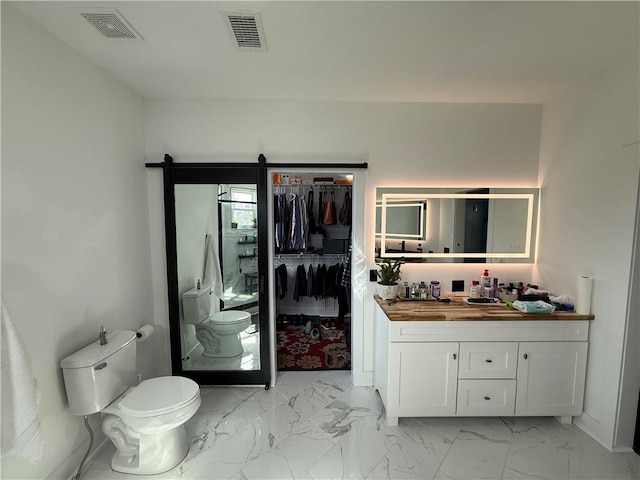 6755 Mcpherson Blvd, Point Breeze, PA 15208 - bathroom with vanity, visible vents, marble finish floor, and toilet