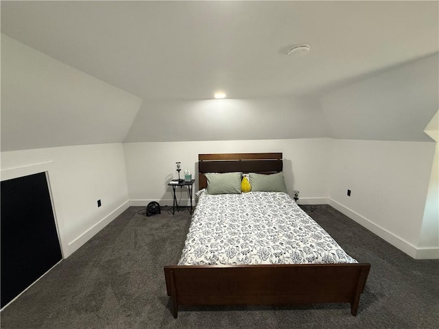 6755 Mcpherson Blvd, Point Breeze, PA 15208 - bedroom with lofted ceiling, dark colored carpet, and baseboards