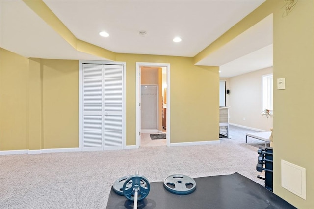 1743 Holmes Dr, Franklin Park, PA 15143 - exercise area featuring recessed lighting, baseboards, and carpet