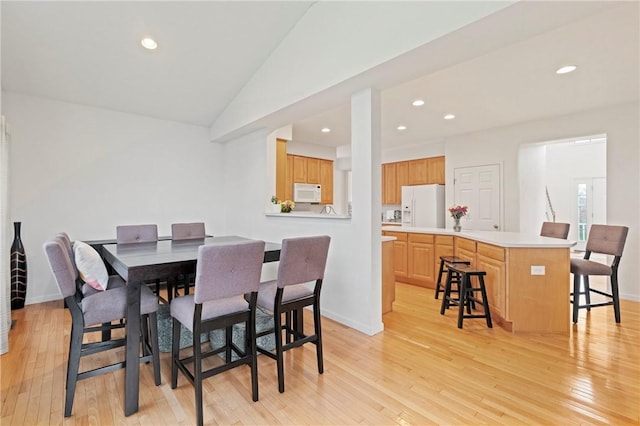 1743 Holmes Dr, Franklin Park, PA 15143 - dining room with baseboards, vaulted ceiling, light wood finished floors, and recessed lighting