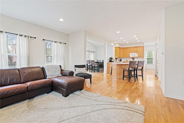 1743 Holmes Dr, Franklin Park, PA 15143 - living room featuring baseboards, light wood finished floors, and recessed lighting