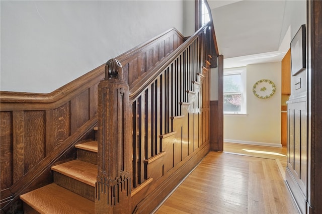 5818 Aylesboro Ave, Squirrel Hill, PA 15217 - staircase with baseboards and wood finished floors