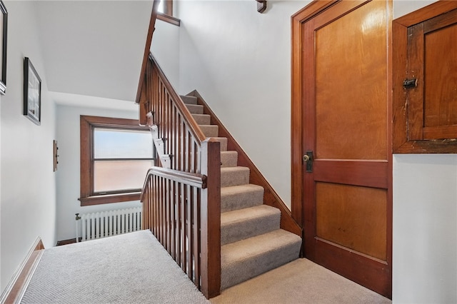 stairs with radiator heating unit and carpet
