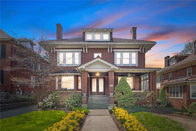 5818 Aylesboro Ave, Squirrel Hill, PA 15217 - traditional style home featuring a chimney, french doors, and brick siding