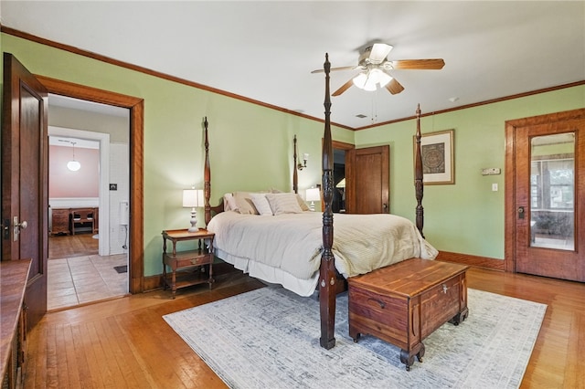 5818 Aylesboro Ave, Squirrel Hill, PA 15217 - bedroom with hardwood / wood-style flooring, a ceiling fan, baseboards, and ornamental molding