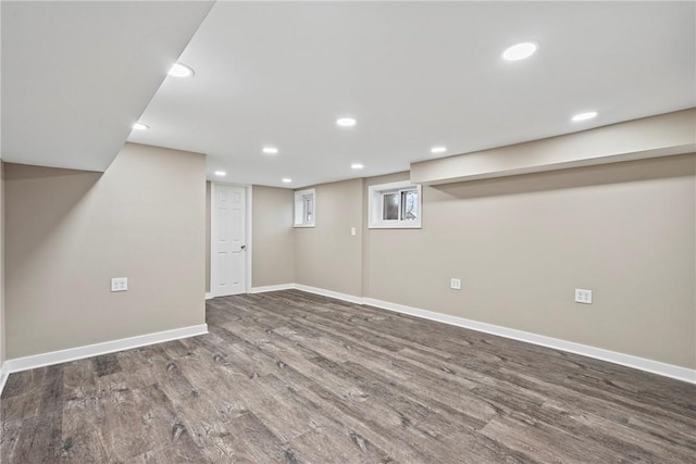 2215 Lehigh St, Swissvale, PA 15218 - below grade area with baseboards, wood finished floors, and recessed lighting