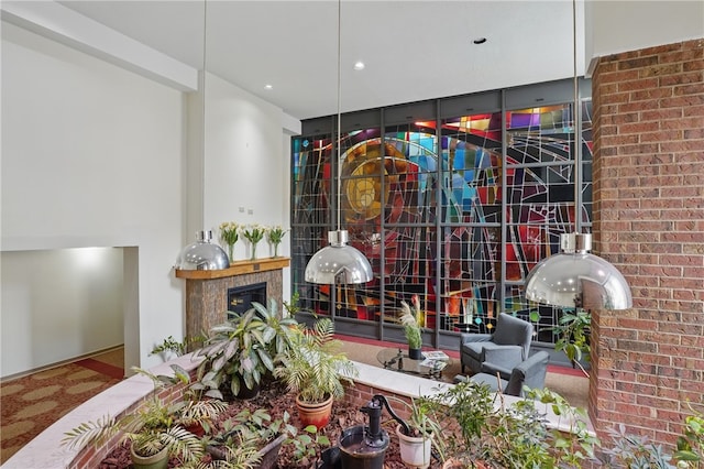 interior space with a fireplace