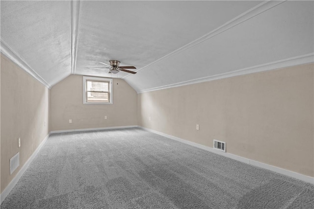 138 W Larkspur St, Munhall, PA 15120 - additional living space featuring ceiling fan, vaulted ceiling, carpet flooring, and visible vents