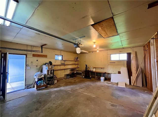 garage with a garage door opener
