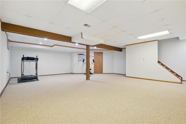 827 Brookfield Dr, Seven Fields Boro, PA 16046 - finished below grade area with baseboards, light carpet, and a drop ceiling