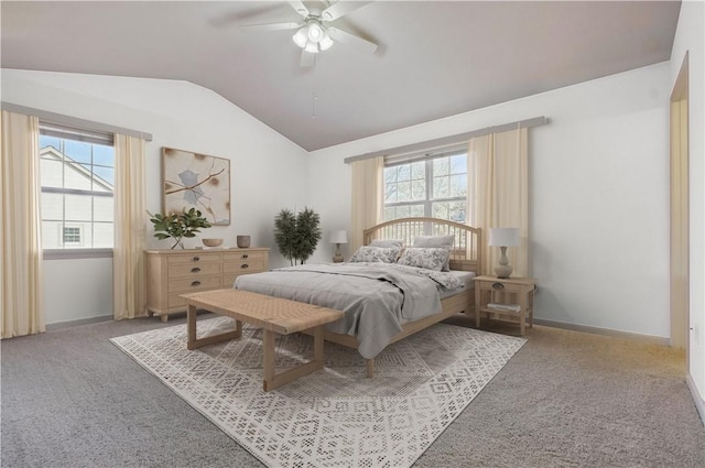 827 Brookfield Dr, Seven Fields Boro, PA 16046 - carpeted bedroom with vaulted ceiling, baseboards, and a ceiling fan