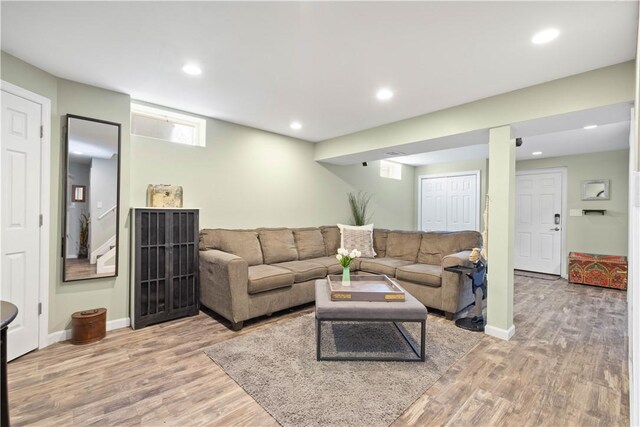 172 Bluestone Dr, Bethel Park, PA 15102 - living area featuring baseboards, wood finished floors, and recessed lighting